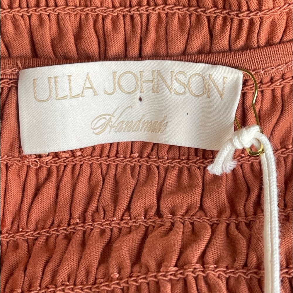 ULLA JOHNSON Madeline ruffled smocked cotton-jersey midi dress size 8 - Picture 6 of 11